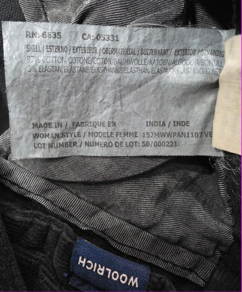 Wooldrich Chino Velvet Woman-W29 (IT44/L)